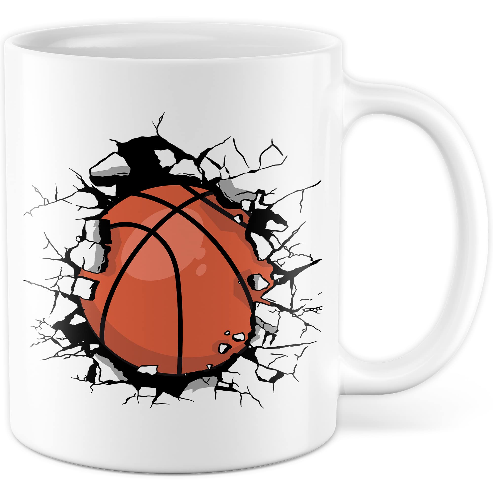 Mug Basketball Gift Coffee Mug Gift Idea Basketball Player Coffee Mug with Basketball NBA Motif Tea Cup Sport Basketball Fan (White)