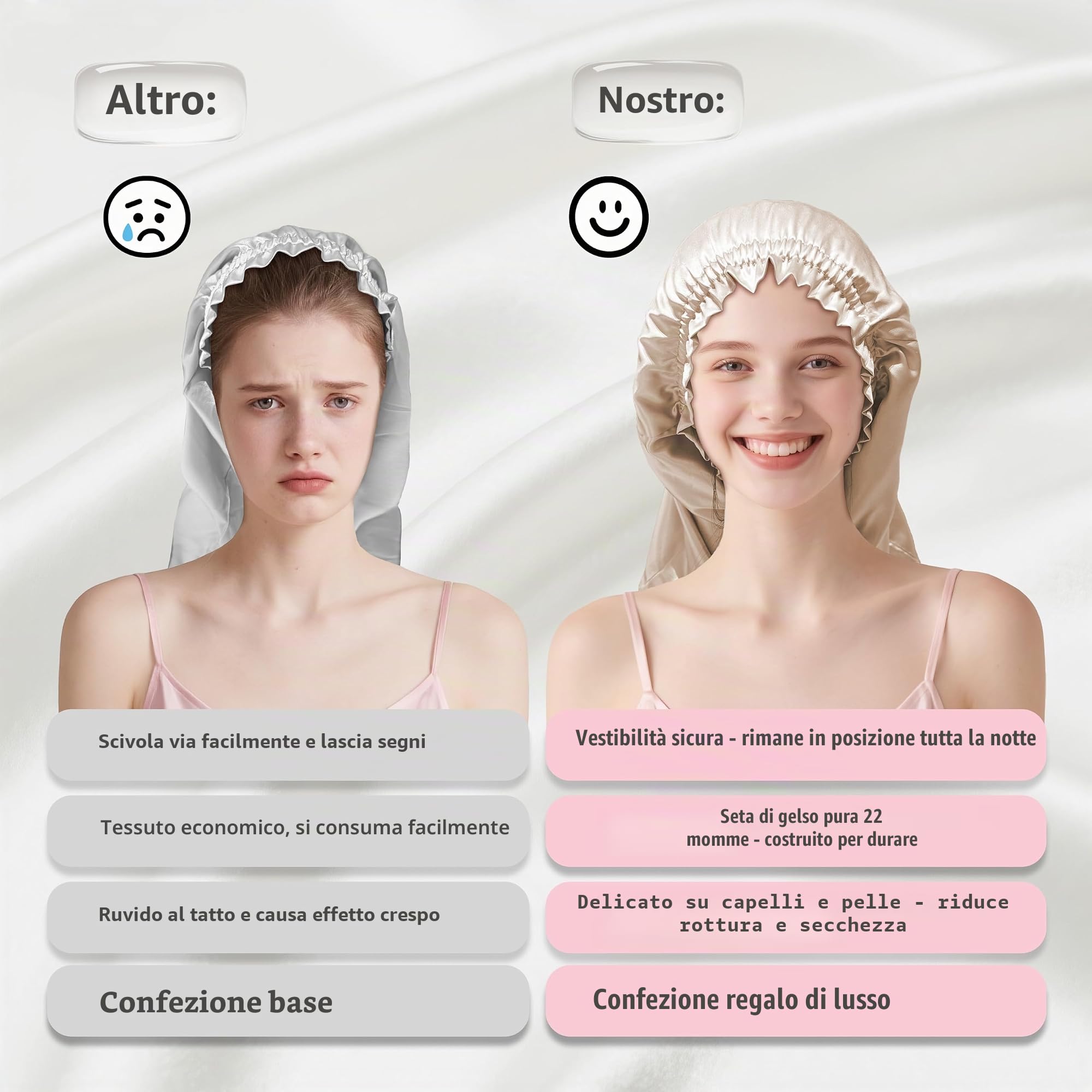 Townssilk Copri-capelli in seta per dormire, 100% seta di gelso 22 momme, per donna, lussuoso, traspirante, si posiziona comodamente durante la notte senza pressione, ideale per capelli lunghi e ricci