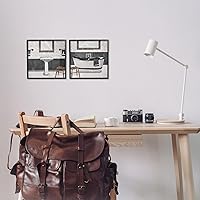 Vista 2 de Stupell Industries Arte de pared moderno de estilo rústico para baño, diseño de Milli Villa, 2 piezas, cada uno de 12 x 12 pulgadas, marco negro