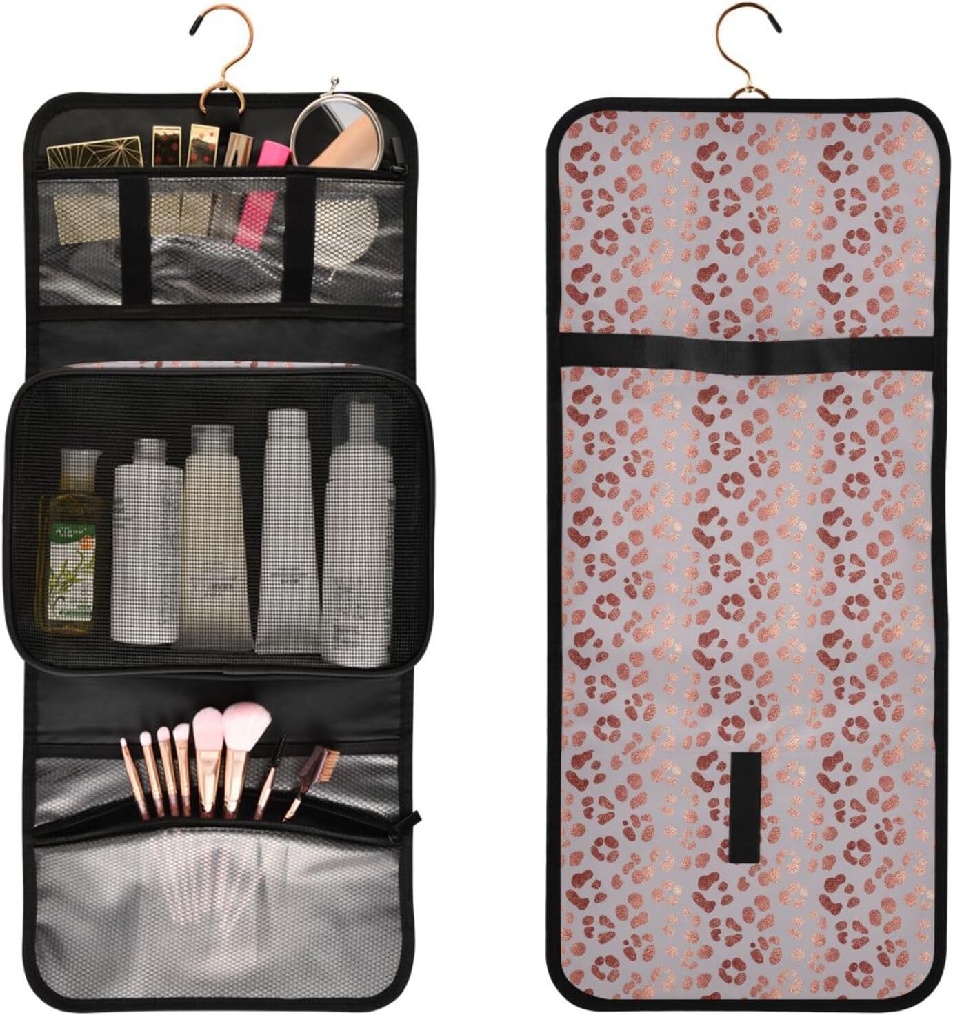 MNSRUU Toiletry Bag Elegant Rose Gold Leopard Hanging Makeup bag for Toiletries 3 PCS Travel Toiletry Organizer Bags Portable Clear Toiletry Kit