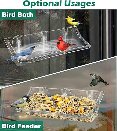 Miniatura 5 de Mokeyder Comedero transparente para pájaros para ventanas exteriores, baño transparente para pájaros con ventosas fuertes para ver, regalos de