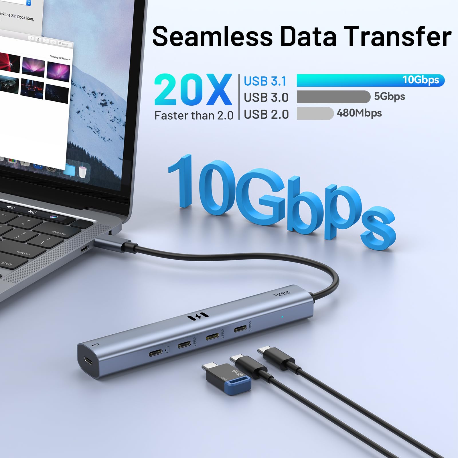 Hub vidéo USB C Type C 10 Gbps 5 en 1 Adaptateur USB C avec écran Vidéo 4K @ 60 Hz et Données 10 Gbps, 3 Ports de Données Type C 3.1 Gen2, 100 W PD pour MacBook Pro/Air M2 M1, Dell, HP