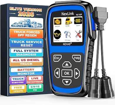 NEXAS NL102 Plus Heavy Duty Truck Scan Tool with DPF Regen Tool Full System Diagnostic Scanner HDOBD/EOBD Diesel Scanner with Oil Reset Sensor Calibration Truck & Car 2 in 1 Code Reader Elite Version