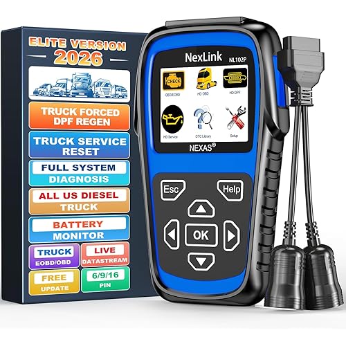 NEXAS NL102 Plus Heavy Duty Truck Scan Tool with DPF Regen Tool Full System Diagnostic Scanner HDOBD/EOBD Diesel Scanner with Oil Reset Sensor Calibration Truck & Car 2 in 1 Code Reader Elite Version