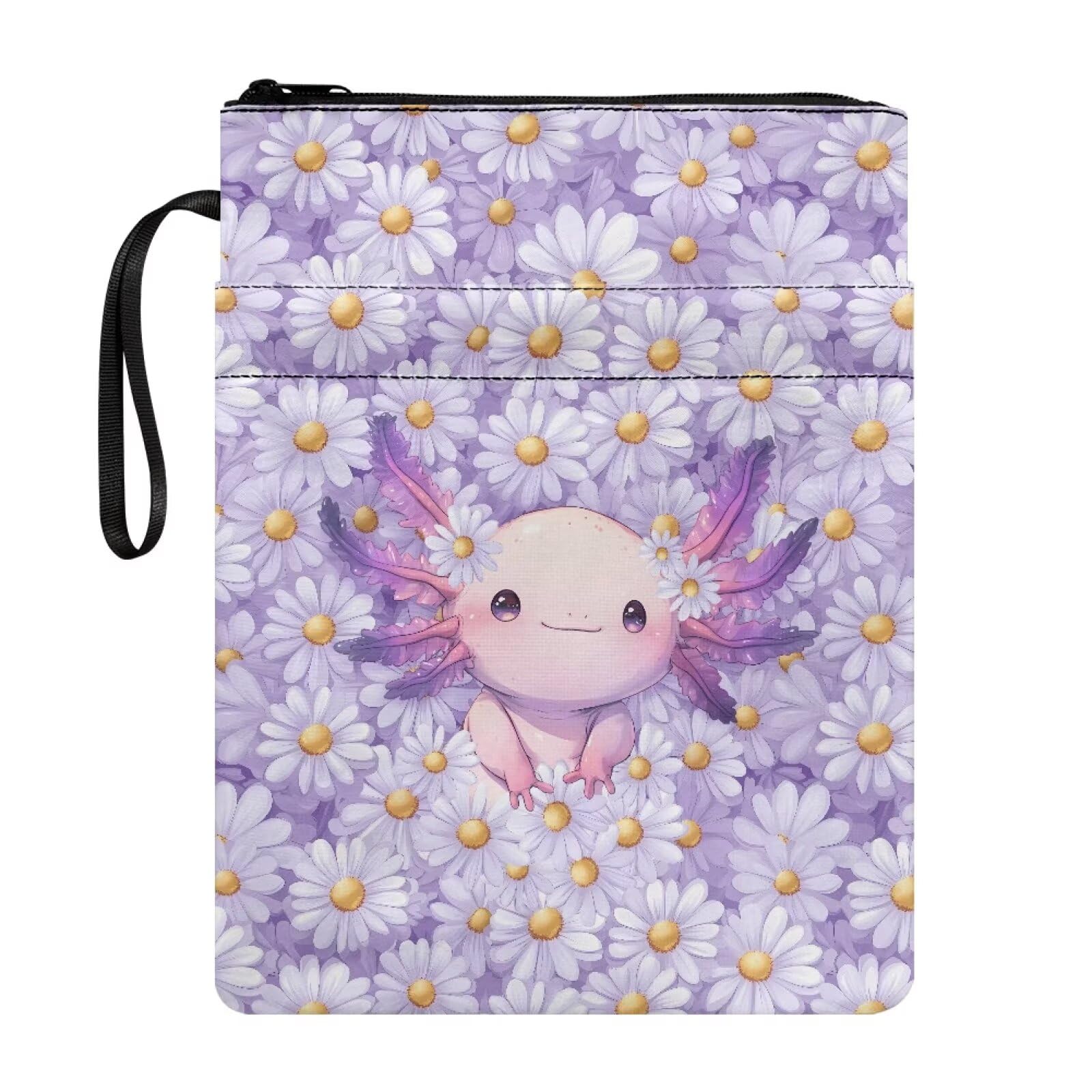 UOIMAG Axolotl Book Pouch for Girls Daisy Book Sleeve Cute Back to School Supplies for Paperbacks — image 1