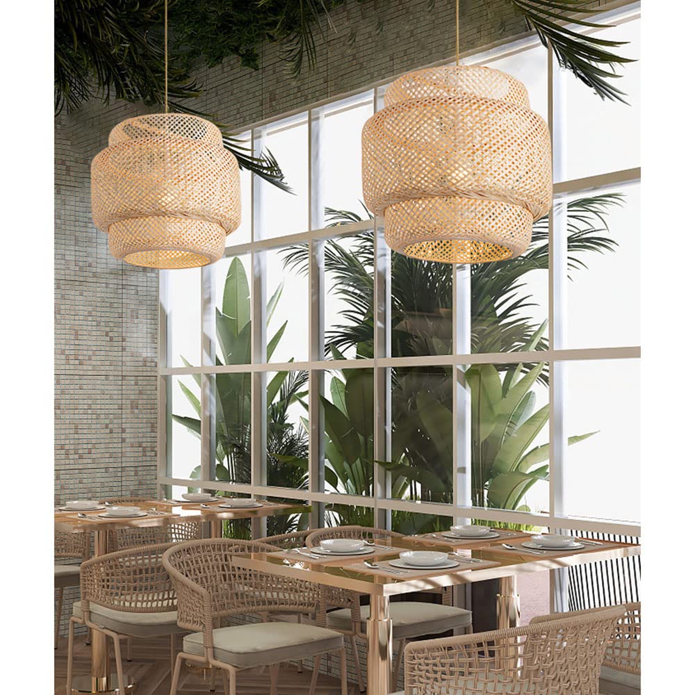 Klosze lampy wiszące w stylu Boho, abażury z połowy wieku, bambusowe lampy cylindryczne wiklinowe, kosz rattanowy do kuchni restauracji, czarny