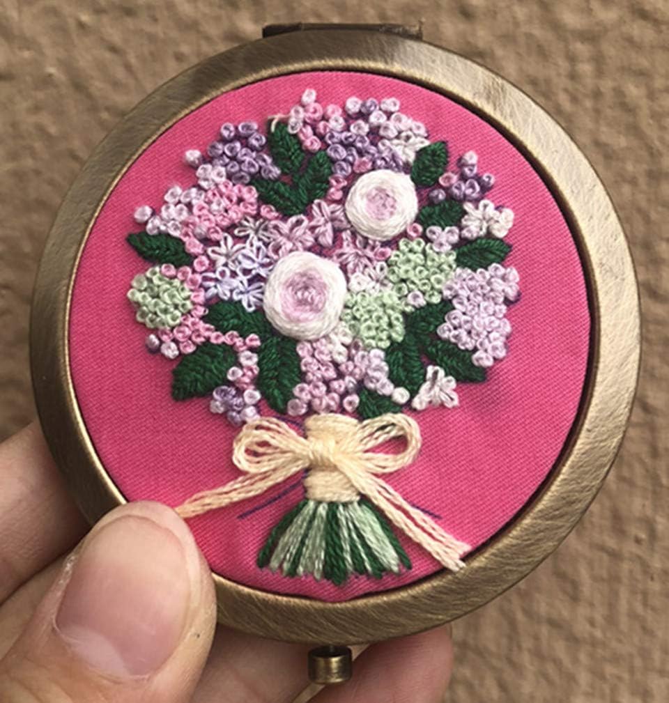 Abillyn Embroidery Starter Kit Colorful Bouquet Makeup Mirror Stamped with Printed Pattern Cross Stitch Embroidery Kits (Bouquet)