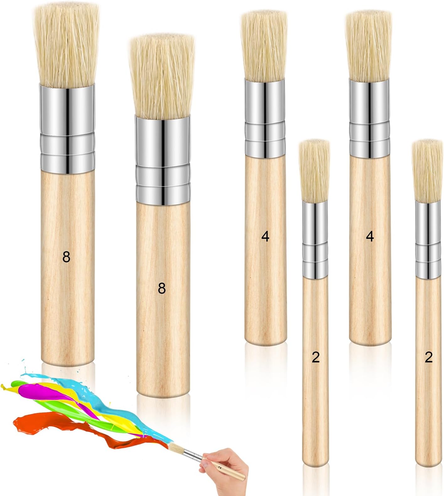 6 Pieces Wooden Stencil Brushes Set Natural Bristle Paint Brushes art painting bristle brushes for Acrylic Painting, Oil Painting, Watercolor Painting, Card Making, DIY Art Crafts Projects, 3 Sizes