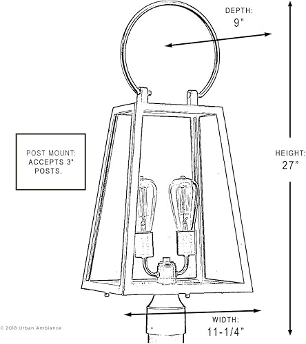 Miniatura 1 de Urban Ambiance Luz vintage de lujo para postes y muelle para exteriores, tamaño grande 27 pulgadas de alto x 11.25 pulgadas de ancho, con elementos