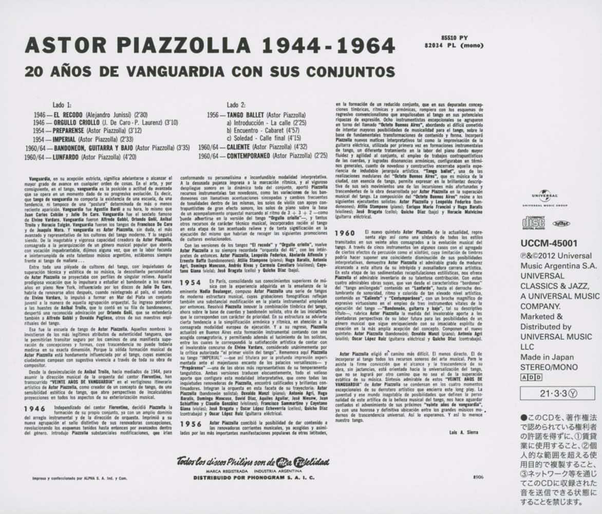 ASTOR PIAZZOLLA - 1944-1964 (20 Años De Vanguardia Con Sus Conjuntos) - Disque CD