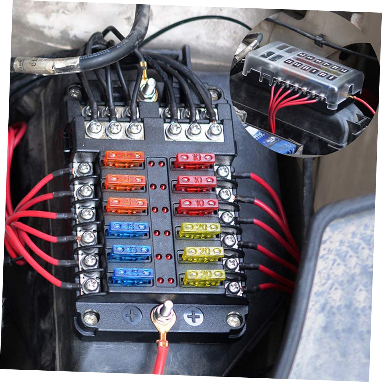 Caja de Fusibles de 12 Vías Dc32v 100a Pbt PC para RV y Yate