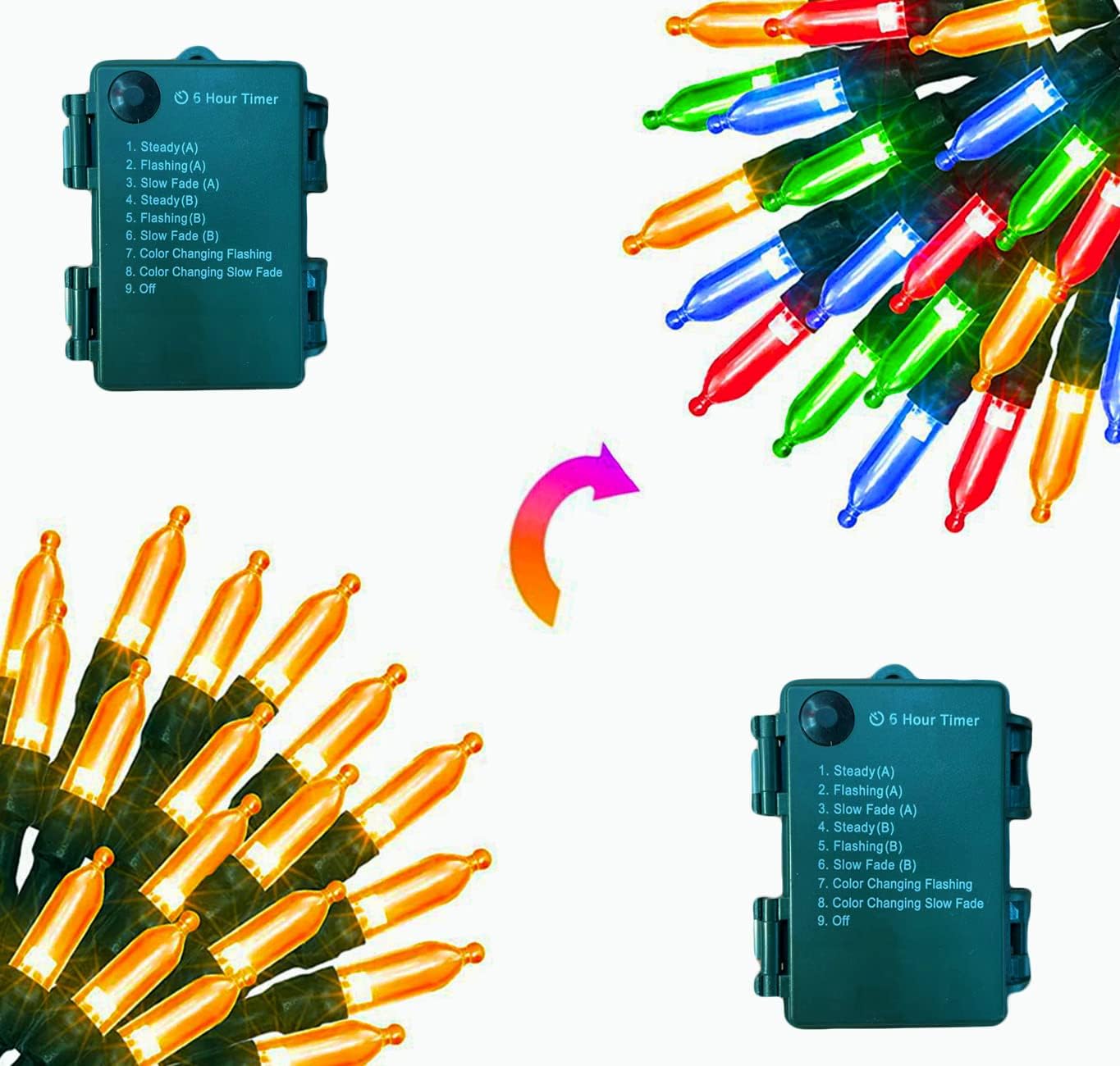 CARETHYS 2 Sets of 100 Counts Clear Green Wire Christmas Light, Eight