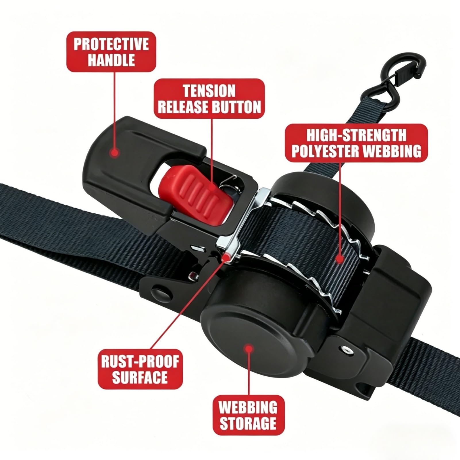 Sangle a Cliquet Automatique, Sangles d’Arrimage Automatiques Robustes avec Crochet en S et Linguet LC, Résistance à la Rupture maximale de 680kg pour Camion, Remorque, Moto, Kayak, Déménagement