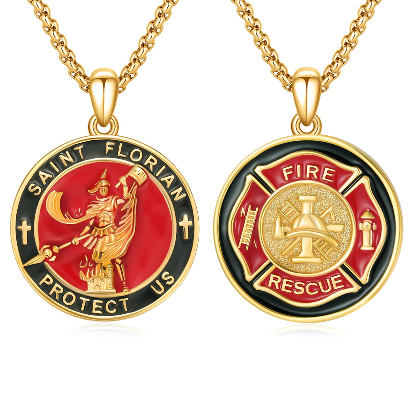 Silver/14K Gold Patron Saint Medal Amulet Necklace for Men Women