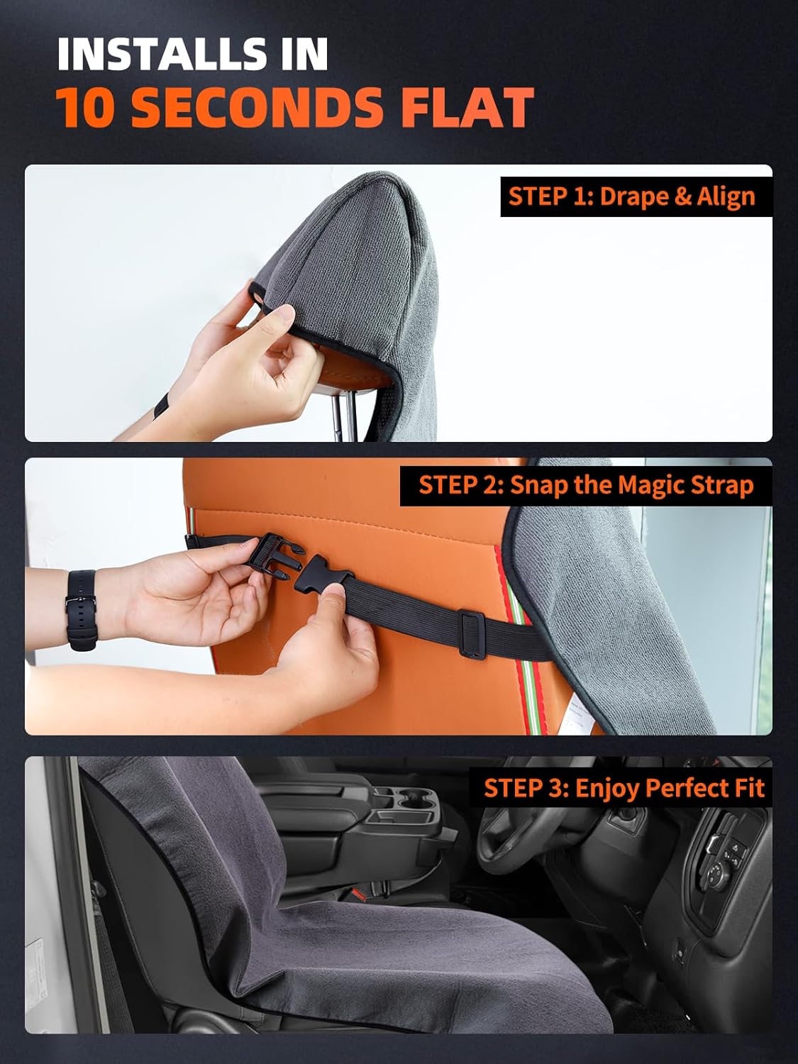 Car Seat Towel Cover, Waterproof, Sweatproof, Non-Slip Protector – Dual-Layer Microfiber Terry – Universal Fit for Cars, Trucks, SUVs – Branded Embroidered Design (Gray, 2 Pack)