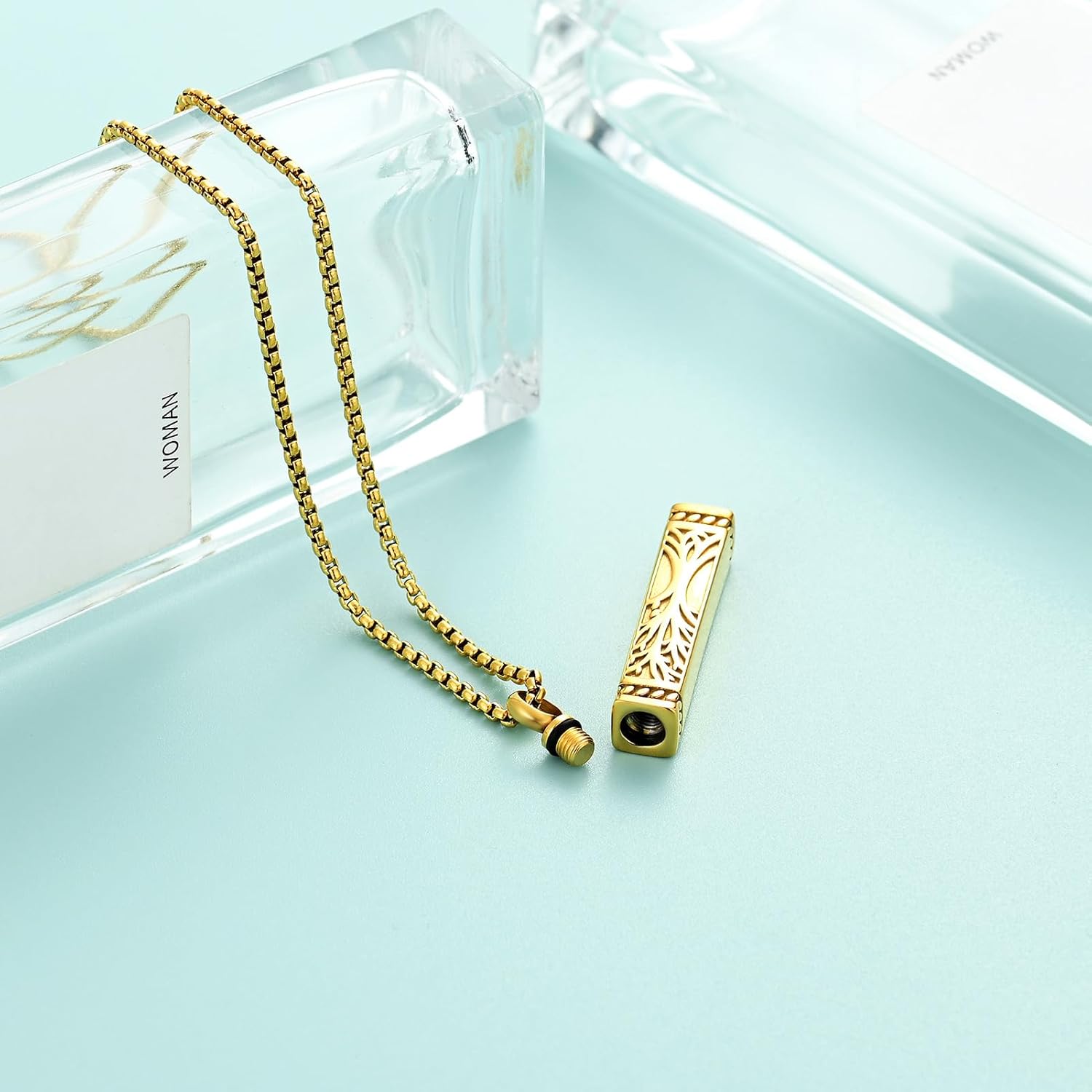 Tree of Life Cremation Jewelry Stainless Steel Urn Necklaces for Ashes Memorial Pendant Locket Vertical Bar Keepsake Necklace Jewelry for Women Men Human Ashes - Image 6