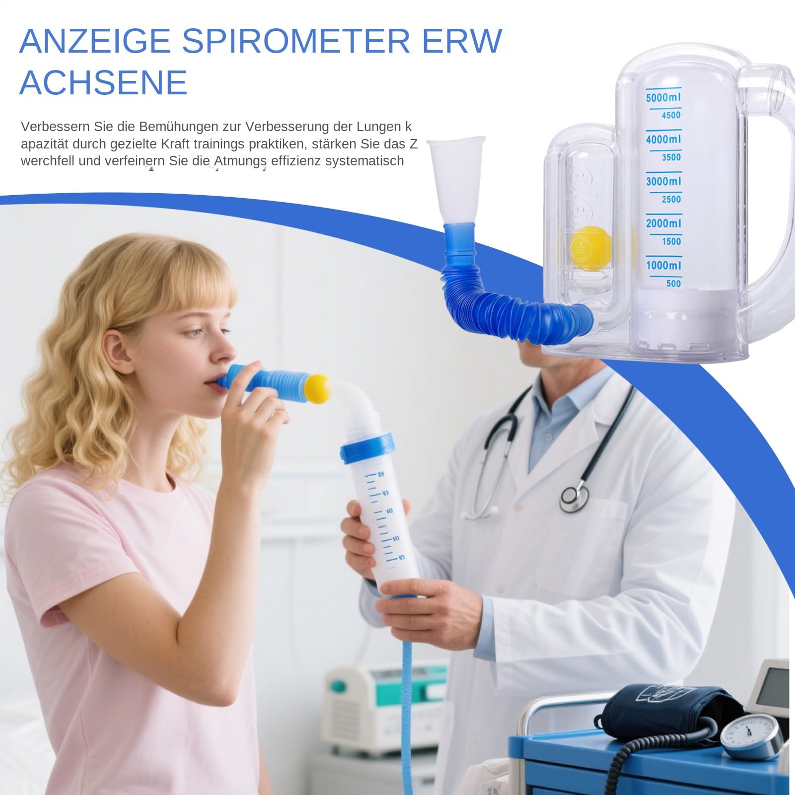 Spiromètre Appareil d'entraînement pulmonaire pour le renforcement des voies respiratoires avec indicateur de débit 5000 ml Pour la salle de gym, le jogging, les athlètes