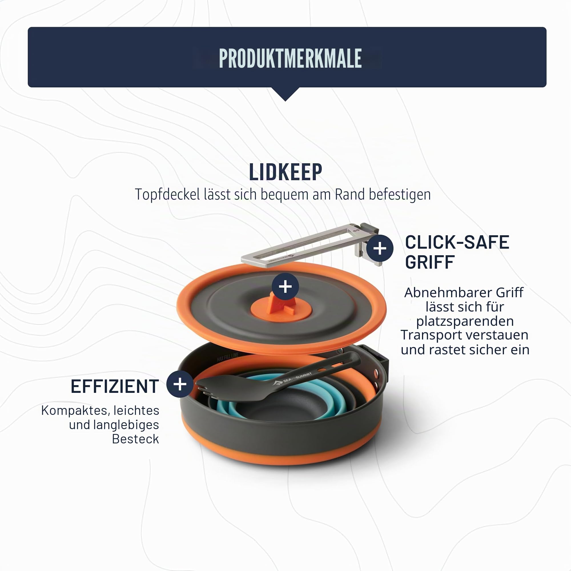 Sea to Summit - Frontier Ultralight Collapsible One Pot Cook Set - 1 Person, 3-teilig - 1 L Topf + Becher + Göffel - ohne PFAS & Langlebig - Camping-Kochgeschirr aus harteloxiertem Aluminium - 259 g