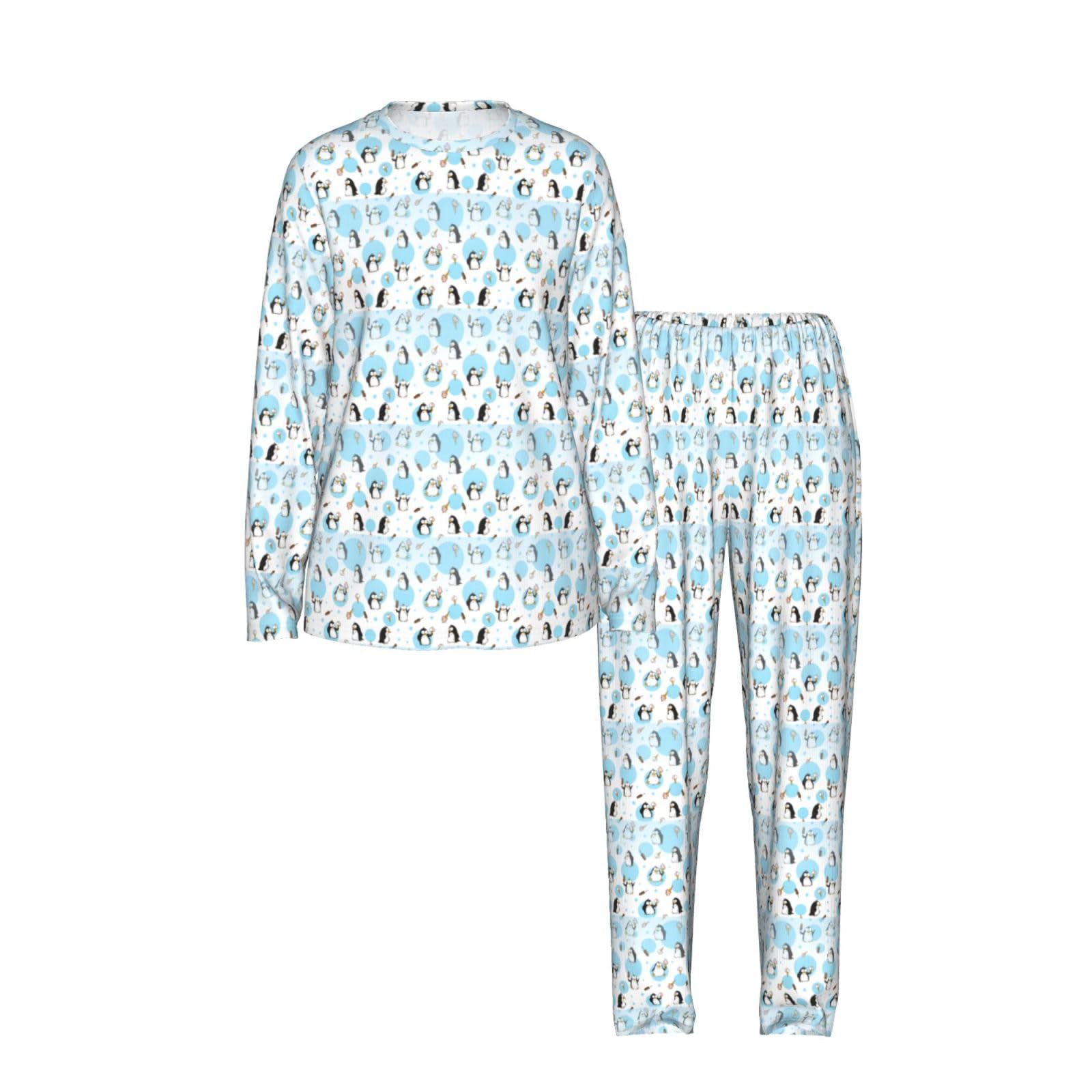 Pigiama da donna a maniche lunghe con stampa pinguino palloncino fiocco di neve morbido pigiama da spiaggia vacanza biancheria da notte regalo casual