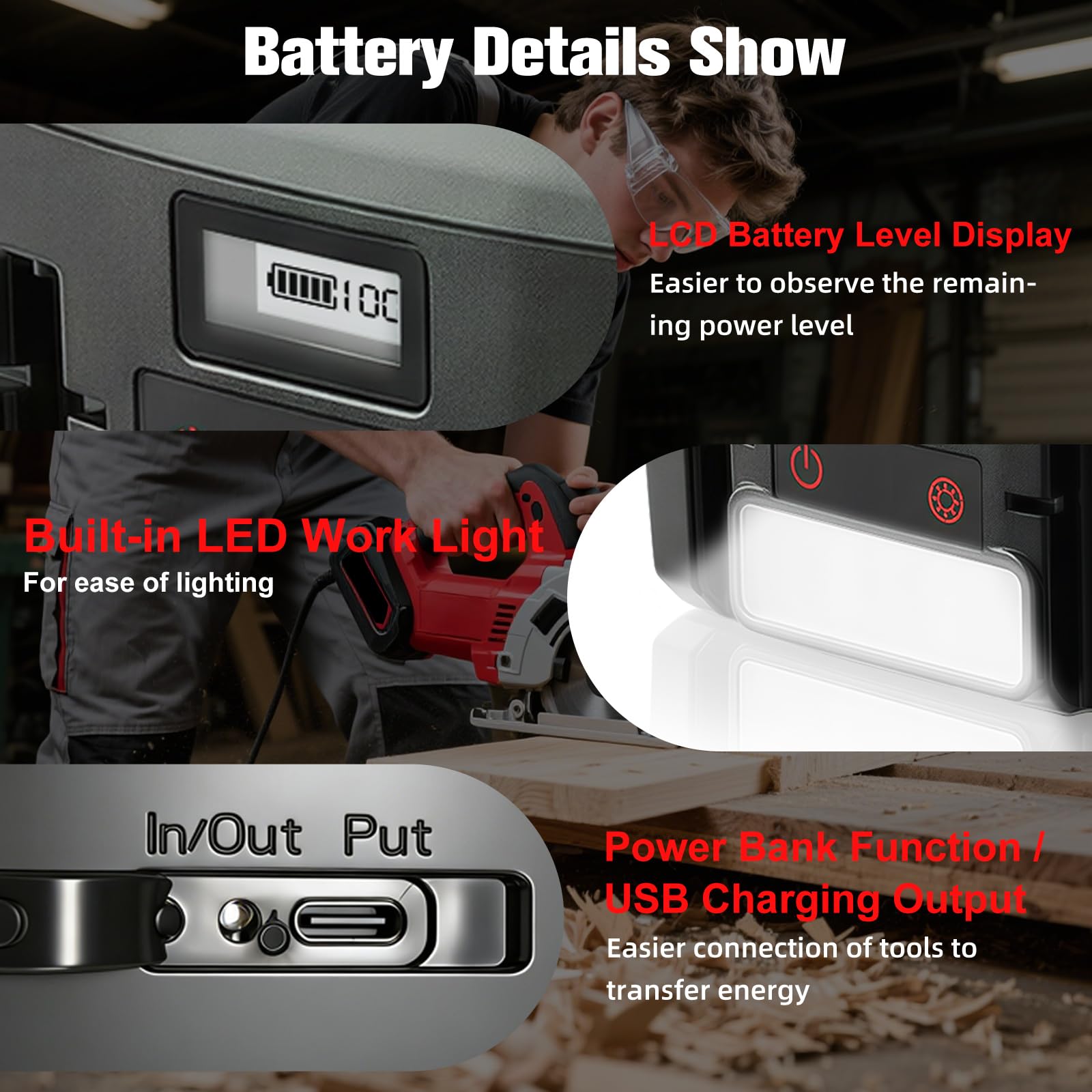8.0Ah 18V Batterie pour Milwaukee M18, Port USB‑C PD 65W, Écran LCD