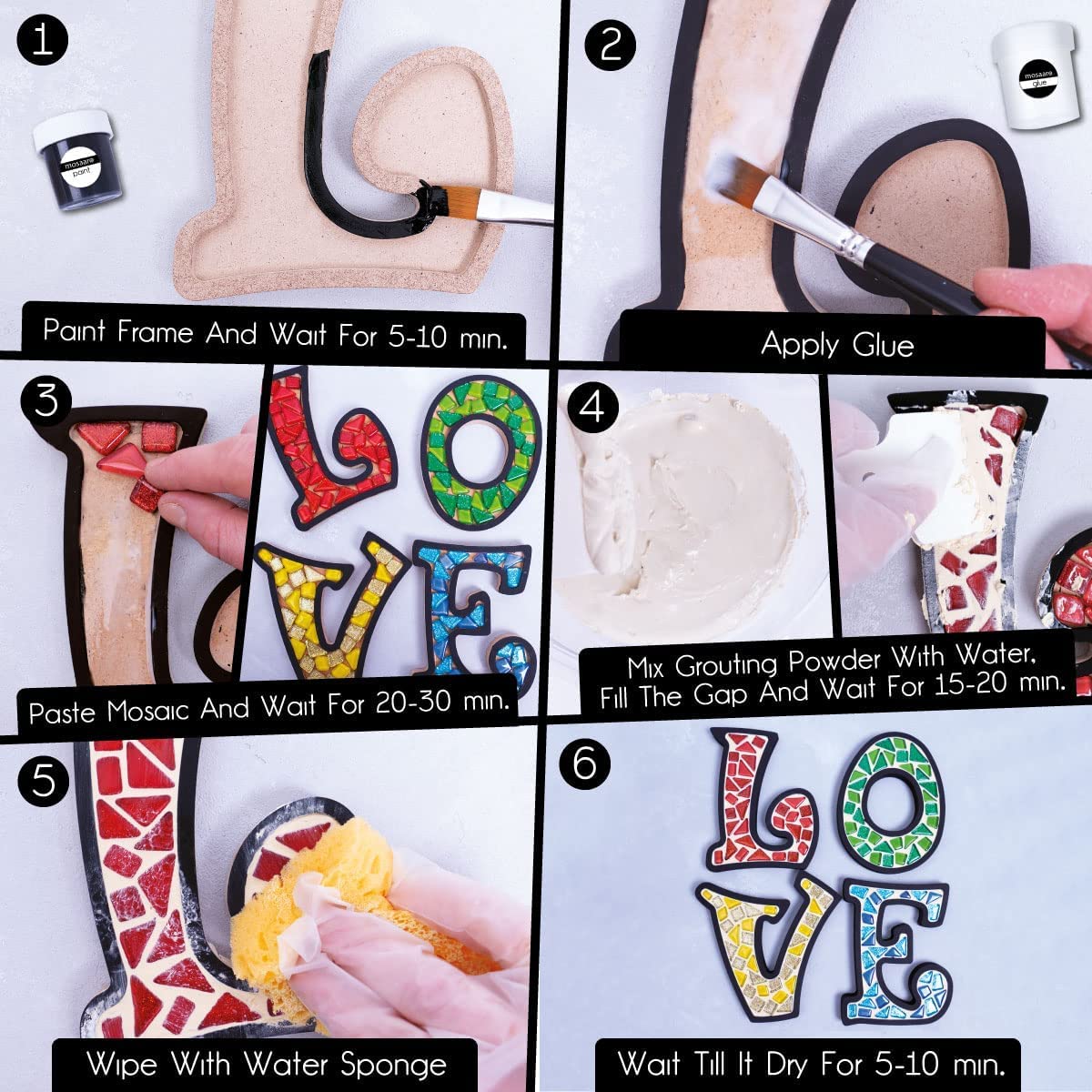 Kit de azulejos de mosaico de vidrio Love – Arte exclusivo DIY GlassCraft para adultos y adolescentes – Regalo creativo para los amantes de las manualidades – Mosaicos decoración del hogar