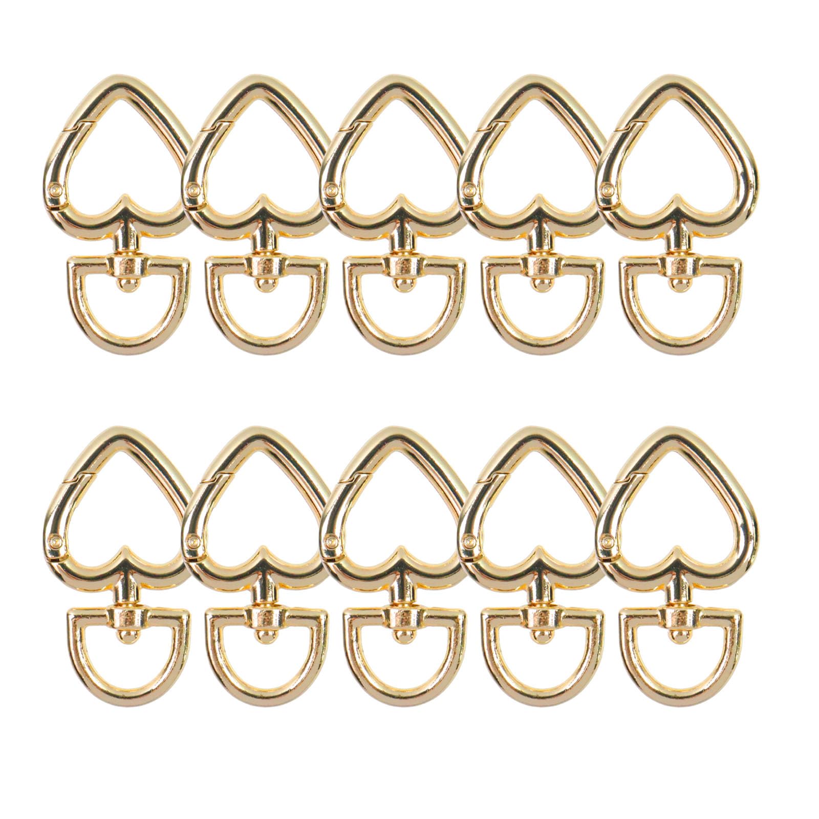 Coshar Heart Shape Swivel Snap Hook 360° Rotatable Buckles Keyring Hanging Clasps, Pack of 10, 1.8"x1.1" (Gold)