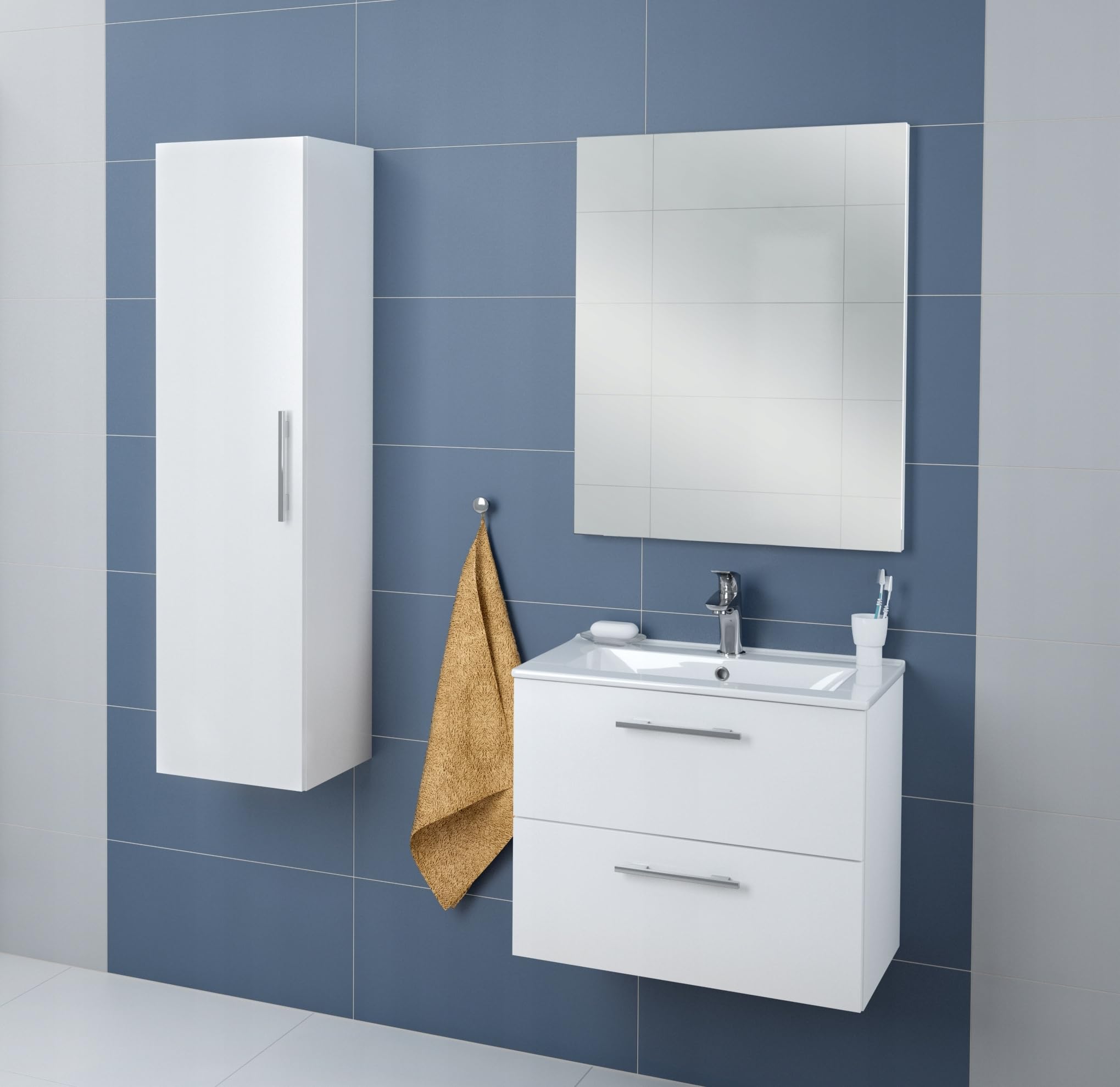 .Deftrans Domodomo - Mueble de baño con Lavabo, 50 x 50 x 45,6 cm, Armario de cerámica para Lavabo de baño, Color Blanco