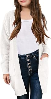 Girls Cardigan Sweaters Casual Long Sleeve Open Front Soft Knit Sweaters with Pockets