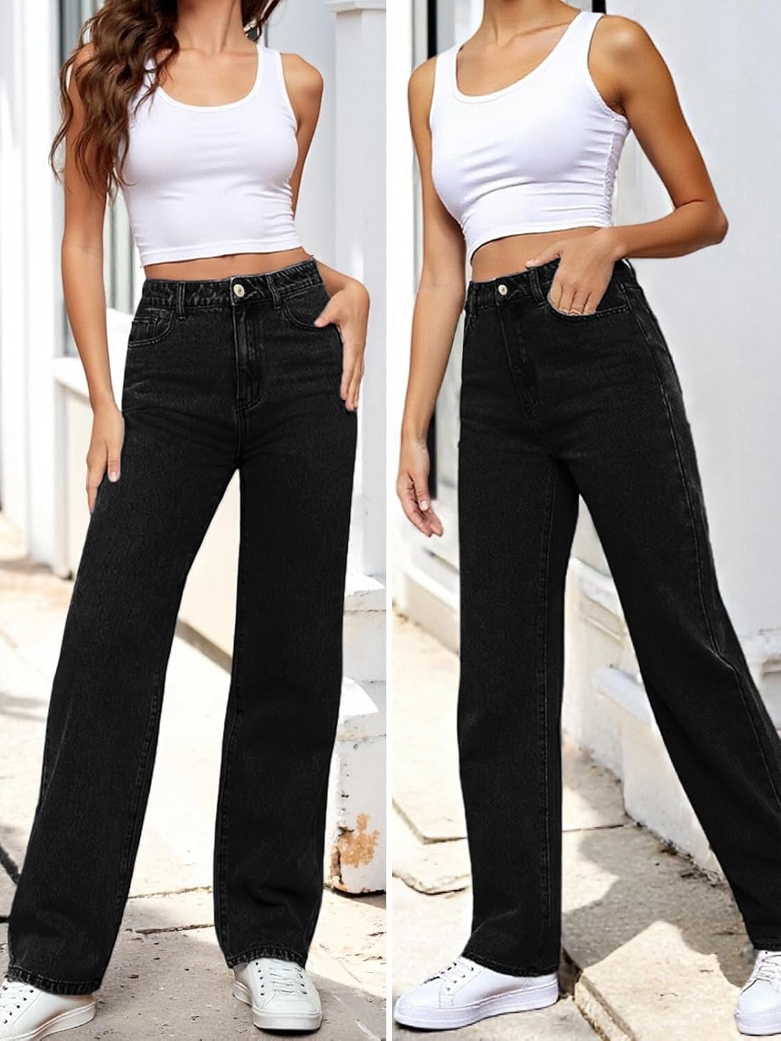 Women's Straight Leg Jeans Tummy Control Trendy High Waisted Stretchy Casual Denim Pants Baggy Trousers - Image 5
