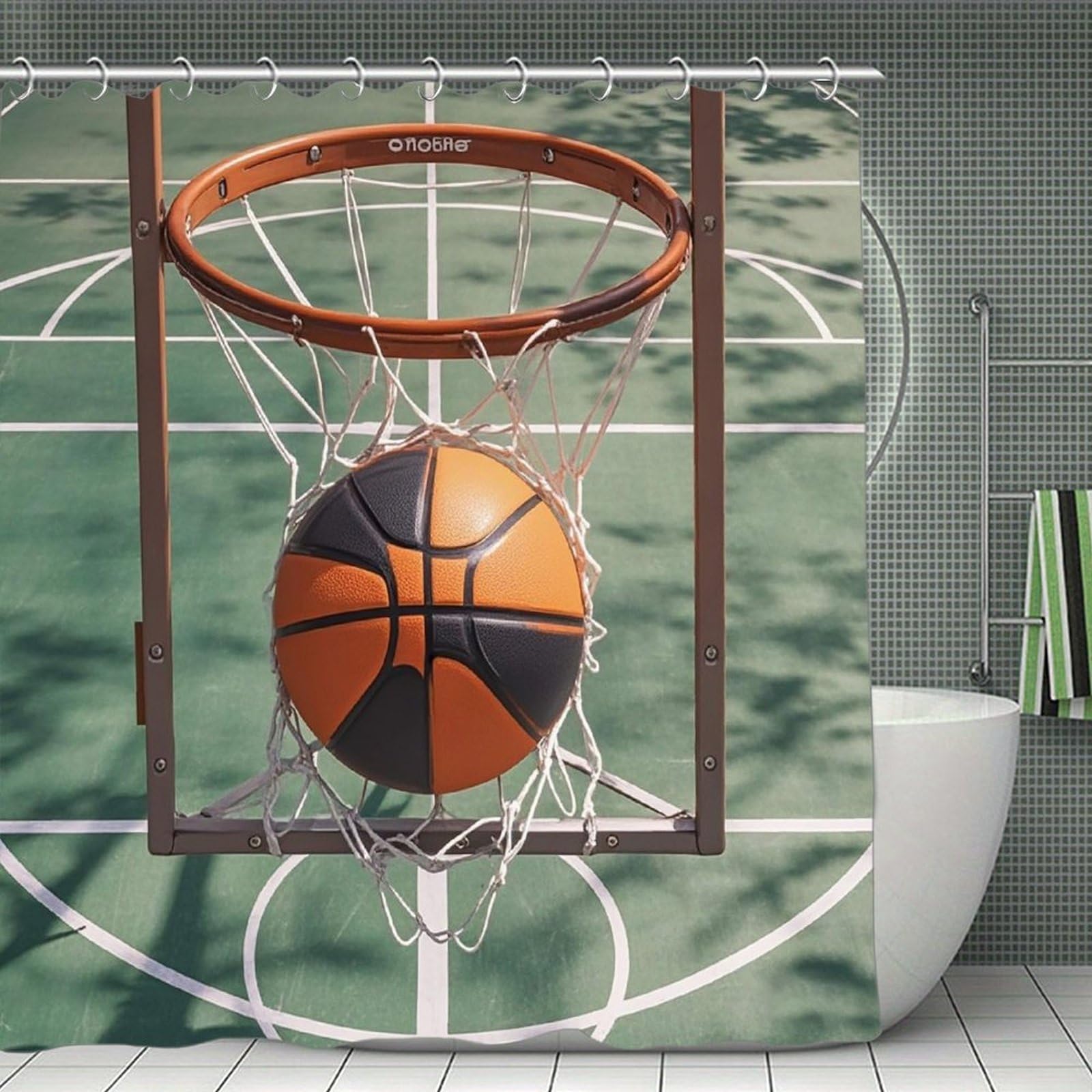 FekiLoot Basketball Shower Curtain Minimalist Aesthetic Bath Curtain with Hooks Simple Water Resistant Bathroom Shower Curtains Cute Blackout Privacy Curtains Cloth Curtain