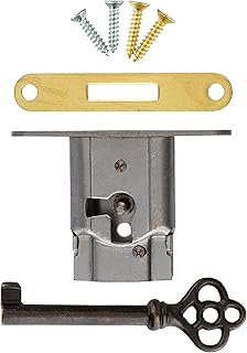 Full Mortise Lock with Plate and Skeleton Key for Right Hand Cabinet Door, Desk or Dresser Drawer - Antique Furniture Hardware | UA-035-L