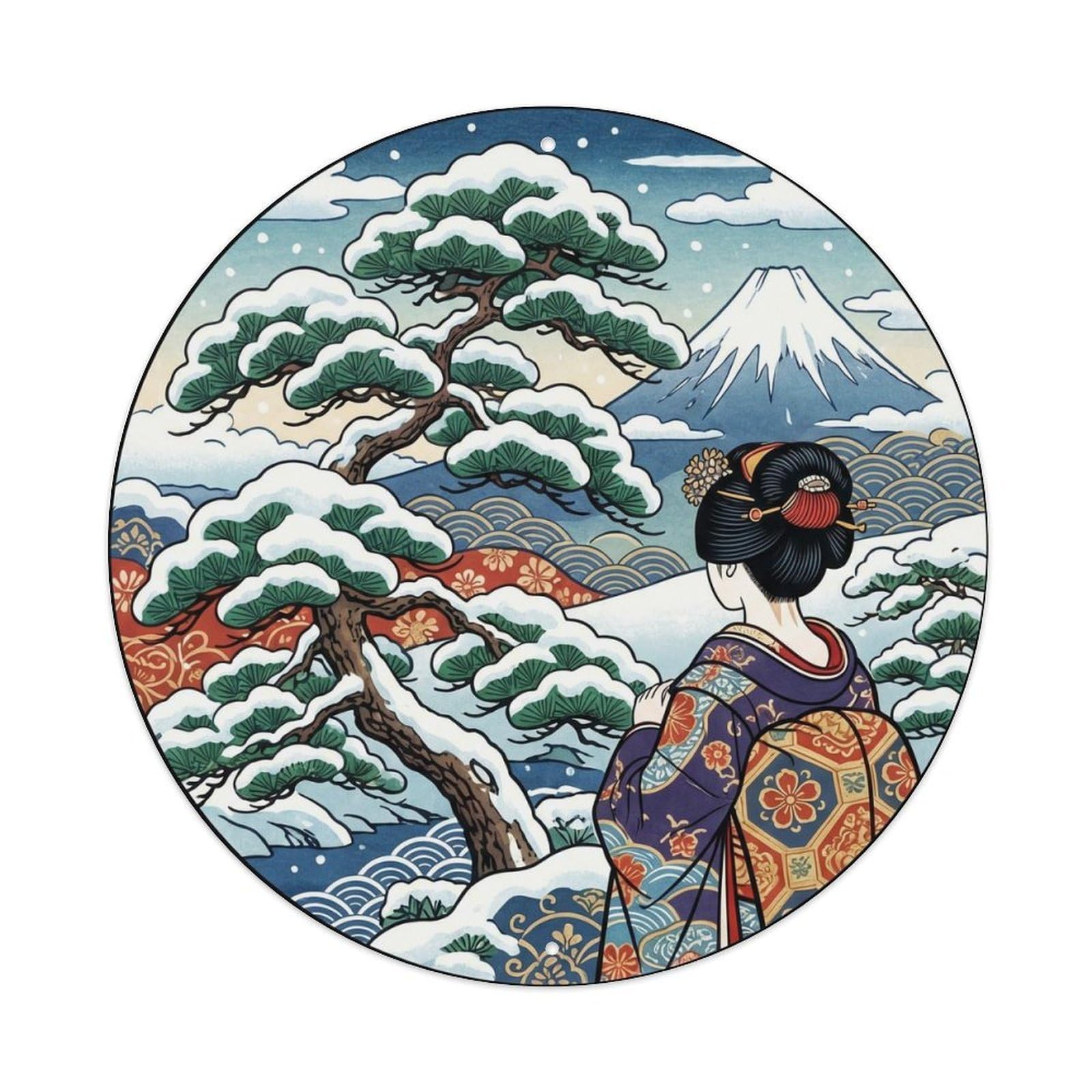 Japanese Geisha Snow Pine Resilience Spirit Metal Tin Sign