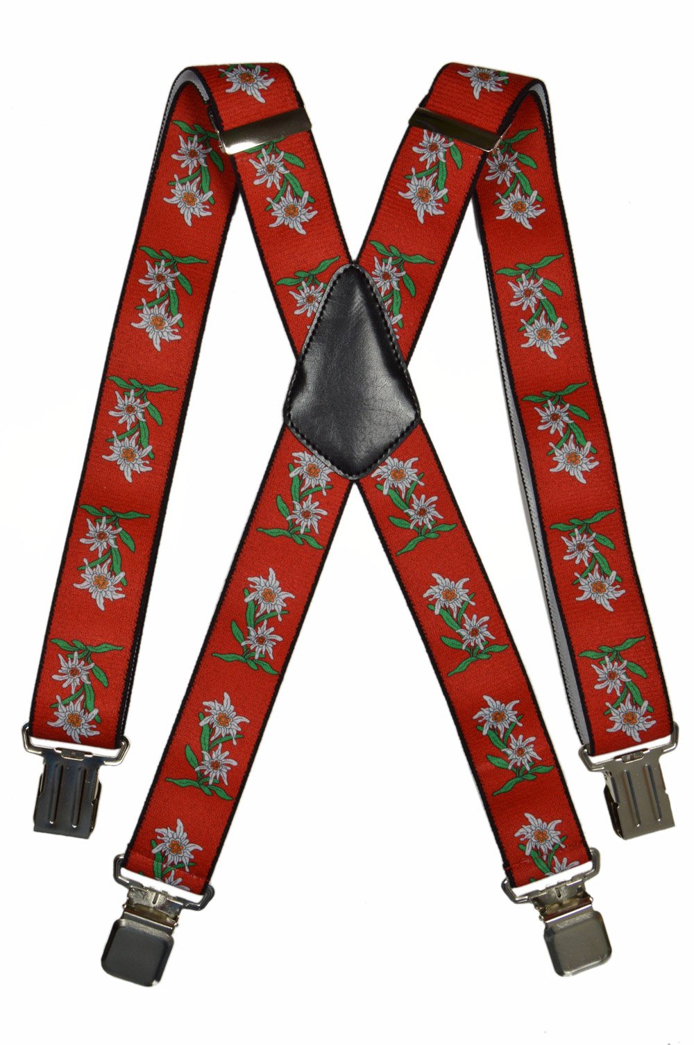 Men’s Heavy-Duty X-Shape Braces/Suspenders with Edelweiss Pattern - 2.5cm/4cm