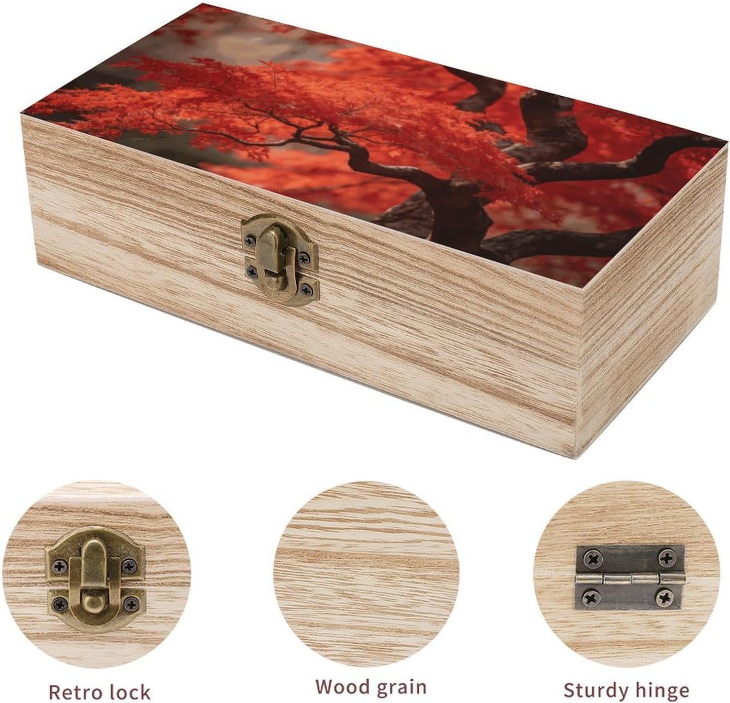 Red Trees Wooden Decorative Storage Box Jewelry Box image 3