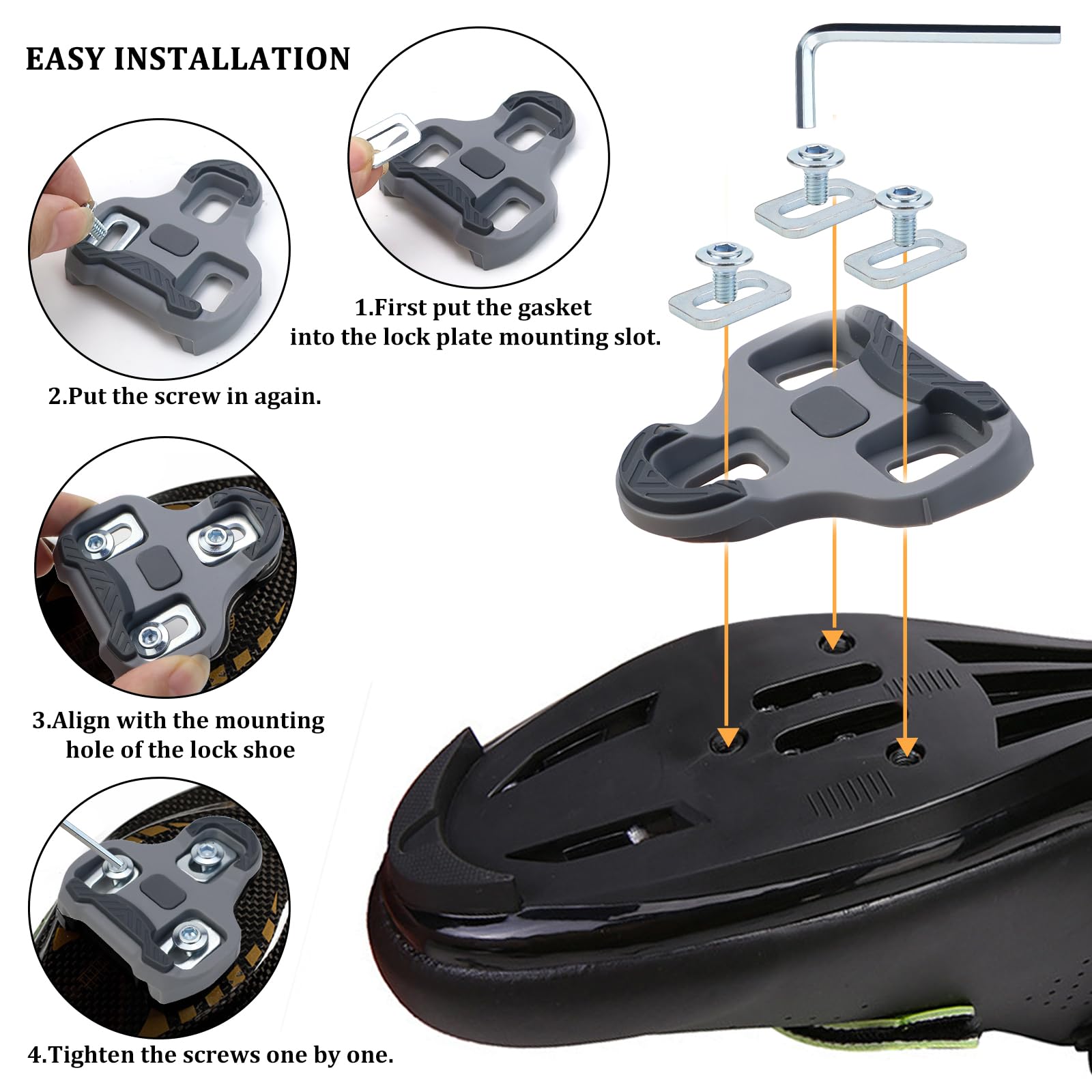 LPZMPZ Compatible con Look Keo Bike Pedales de 3 Orificios Grip Blade 2 MAX Carbon Classic Cleats Bicicleta Tacos Juego de Placas de Zapatos de Carretera Pedales Gris MTB Road Cleats