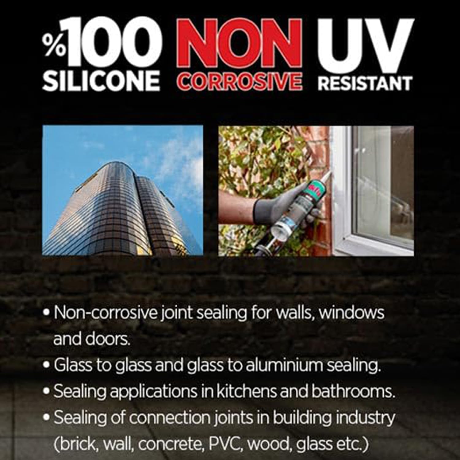 Silicone neutre transparent - Résistant aux UV, imperméable - Mastic pour salle de bain, cuisine, fenêtre et construction - 310 ml (6)