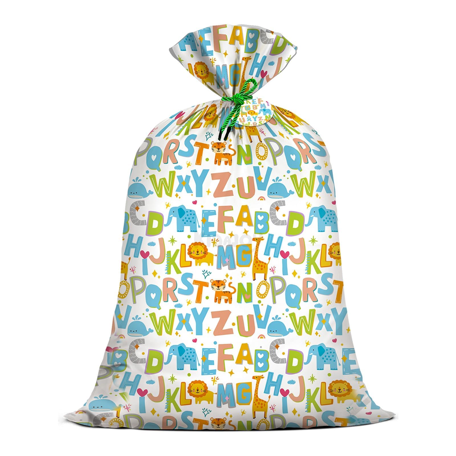 KIDAJOY Large Alphabet Gift Bags Baby Shower 56 * 36 Inch Plastic Jumbo ABC Gift Bags with Alphabet Animal Design for Baby Boys Newborn Birthday