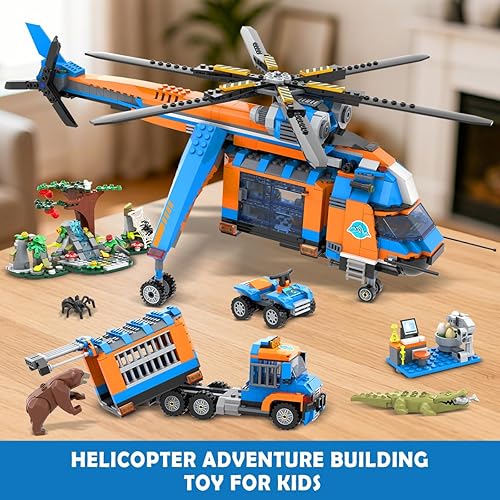 Miniatura 8 de HOGOKIDS City Jungle Adventurer - Juego de construcción de helicóptero, rescate de animales del bosque, avión, camión, automóvil, cocodrilo, oso