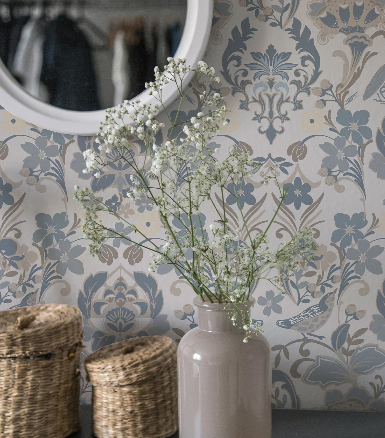 Peel and Stick Wallpaper Aqua Blue Coral Reef Marine Fish Wallcovering Coastal Wallpaper Removable Contact Paper for Home Bathroom Decorations (Soft Blue, 17.3"x472.44")