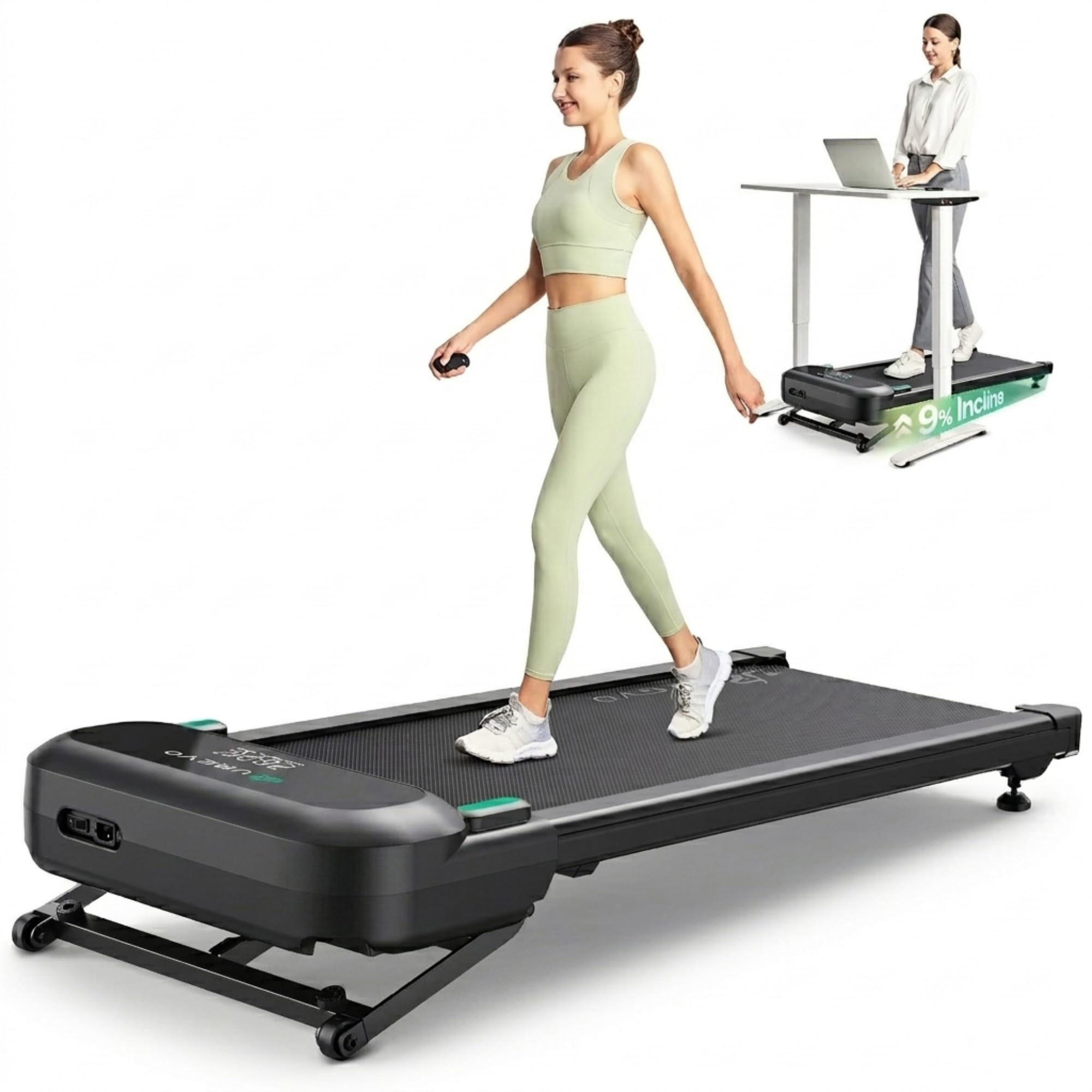 Smart Walking Pad Laufband für Zuhause, 9% Automatische Steigung für Wandern & Hiking, Leiser 2,5 PS Dual-Brushless-Motor, Laufband Schreibtisch, KI-App mit World Tour & HIIT, 12-Punkt-Stoßdämpfung