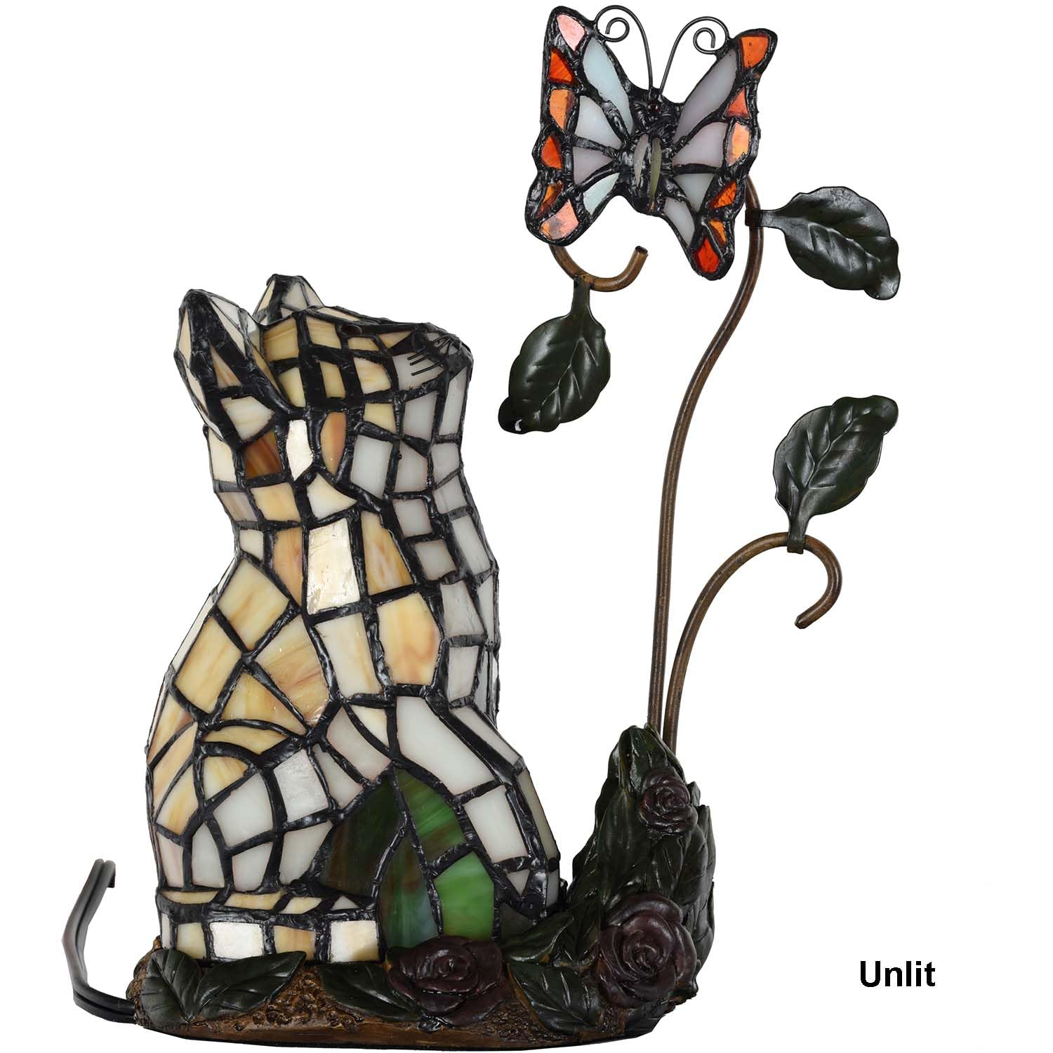 Bieye L10891 Tiffany-Style Stained Glass Cat Accent Table Lamp