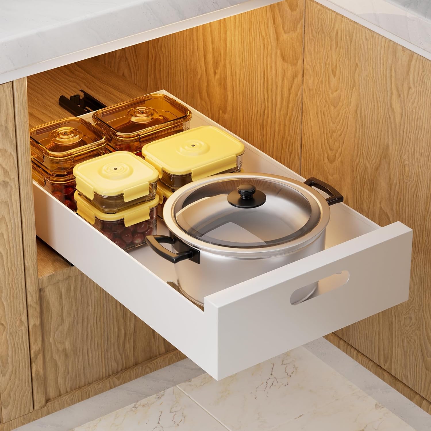 2 Cassetti Telescopici Regolabili Con Protezione Anti-Ribaltamento – Da 32 A 54 Cm, Profondità 42 Cm, Organizer Estraibile Per Armadio E Cucina, Bianco