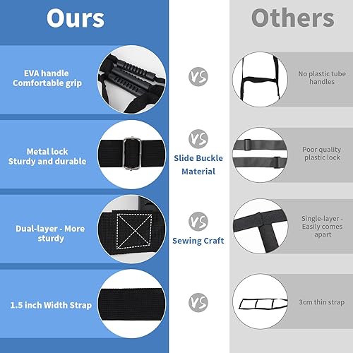 Miniatura 4 de ZUEXT Asistencia de escalera de cama de 82 pulgadas, dispositivo de asistencia de dominadas negro con 3 asas de agarre, correas de escalera de