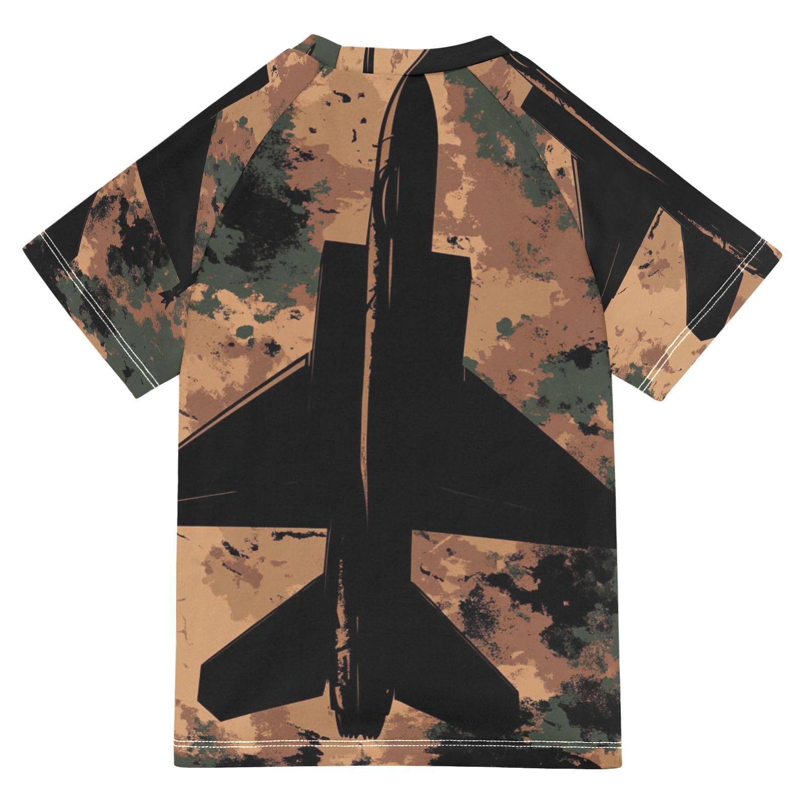 Jucciaco Boys Swimsuit Camo Airplane Fighter Retro Sunscreen Kids Sun Rashguard Short Sleeve T-Shirts Swimwear Sets UPF 50+