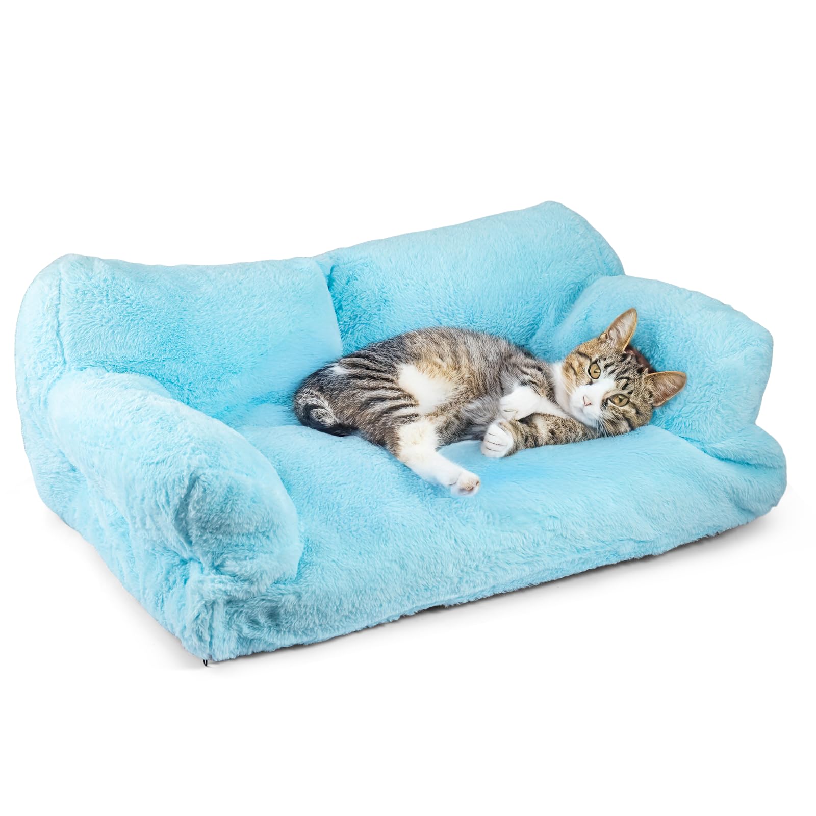 GREENSAPPIRE Cat Bed and Fluffy Dog Bed, Large Removable & Washable Pet Bed for Indoor Cats and Small Dogs, Comfortable Cozy Cushion, for Sleeping, Lounging or Napping, 75 x 46 x 25 cm (Blue)