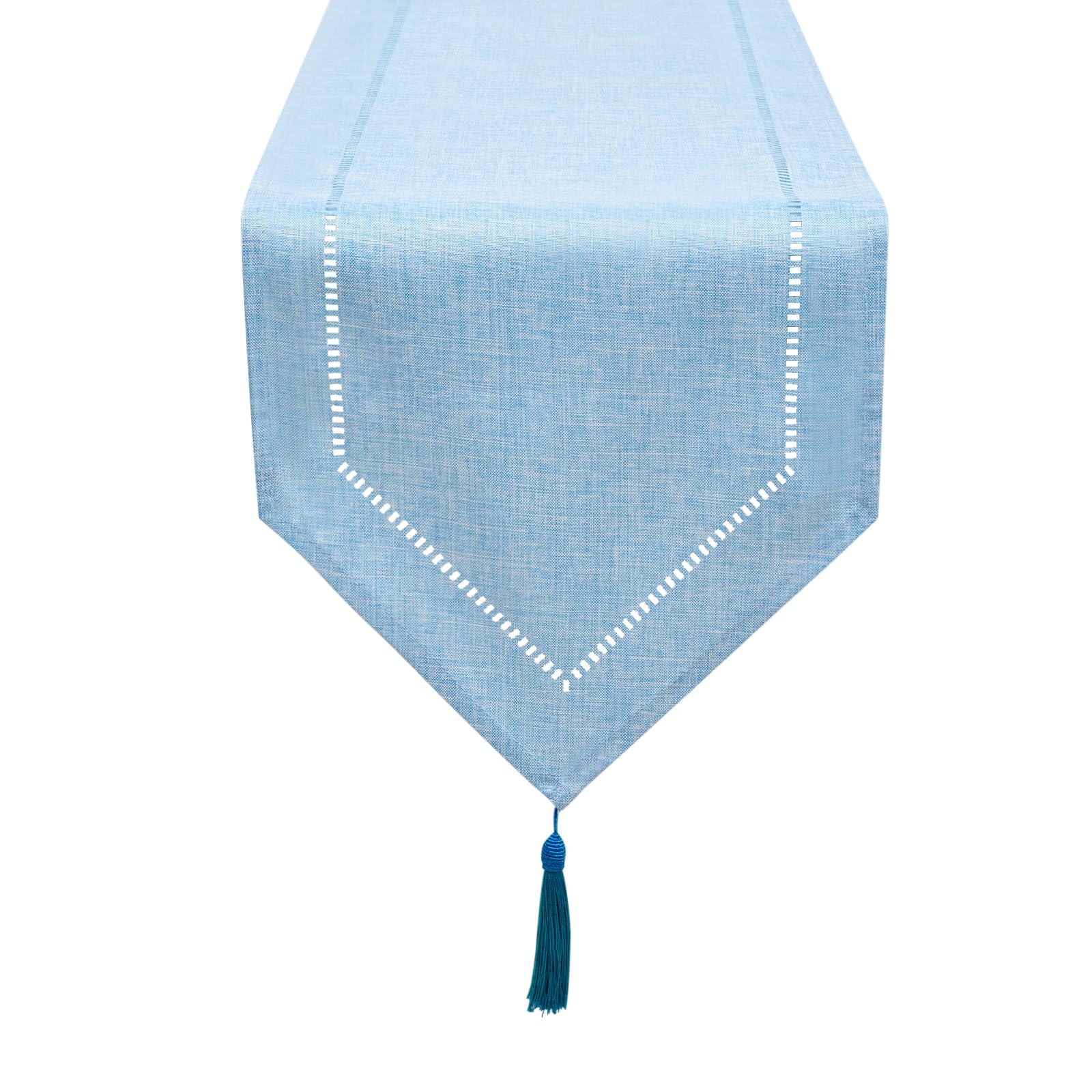 LLCUTESHOP Caminos de Mesa Azul Cielo 32 x 275 cm de Diseño Moderno e Innovador Caminos de Mesa de Lino Sólido, Caminos de mesa Lavable de alta Calidad Caminos de Mesa de Diseño de Espigas de Trigo