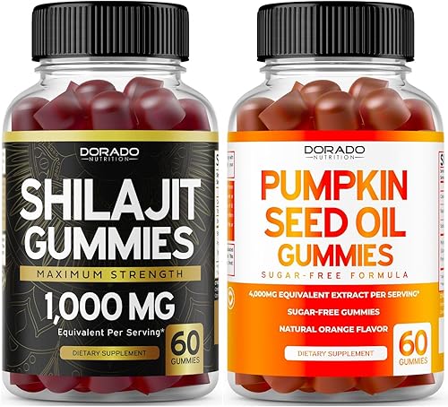 DORADO NUTRITION Gomitas Shilajit para hombres y mujeres (60 unidades) y gomitas de aceite de semilla de calabaza, 4,000 mg de aceite de semilla de