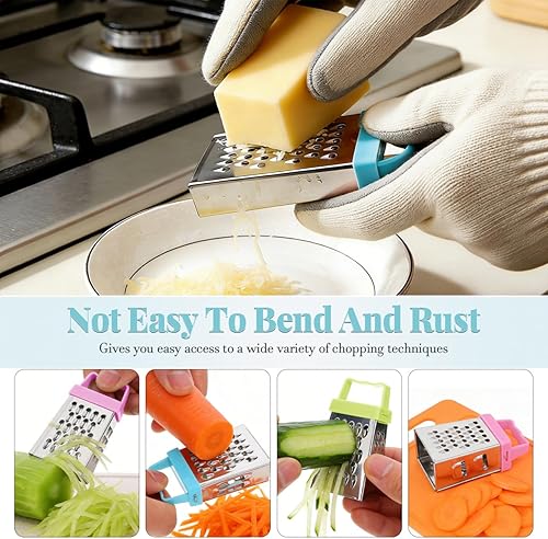 Miniatura 5 de jojofuny 6 mini ralladores de queso: caja pequeña de acero inoxidable para cocina casera, trituradora de alimentos vegetales multiusos con asas para