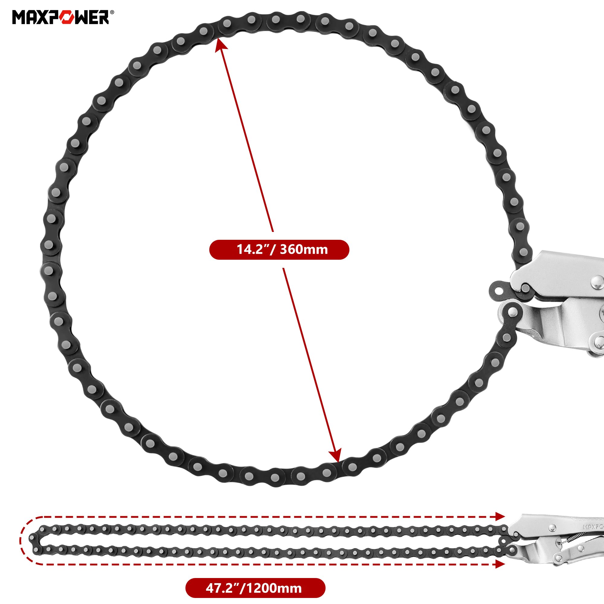 MAXPOWER Locking Chain Clamp, 9-Inch Locking Chain Pliers with 47.2” Chain, 14.2” Diameter, Quick Release Trigger - Image 2