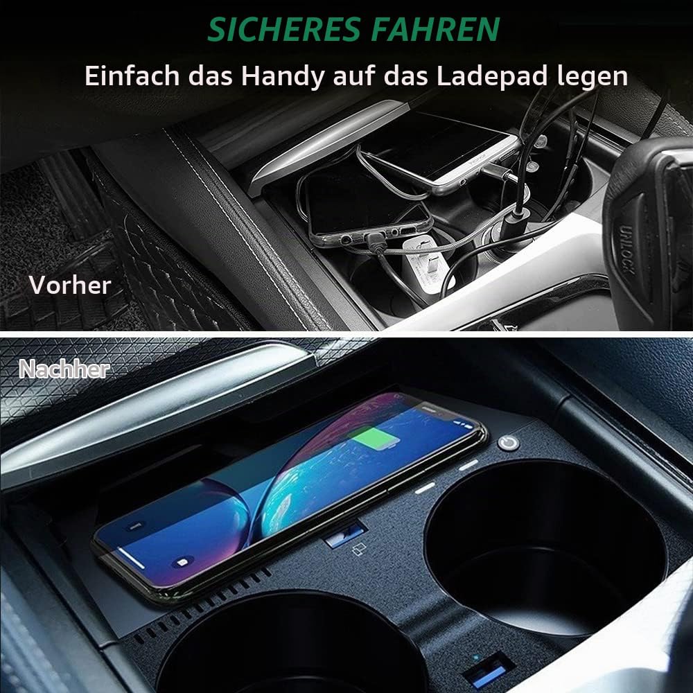 Kabelloses Ladegerät Auto für BMW 5er M5/535i/540i/550i/530e 2017–2021 6er GT M6/640i/650i 2018–2020, 15W Schnellladendes Handy-Ladegerät für BMW G30/G31/G32/G38 Center Console-Zubehörfeld